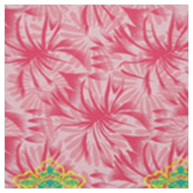 Pink Floral Wallpaper. Boho Ethnic Textile Fabric (Swatch)