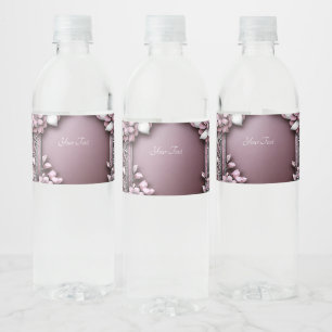 Pink Floral Water Bottle Label