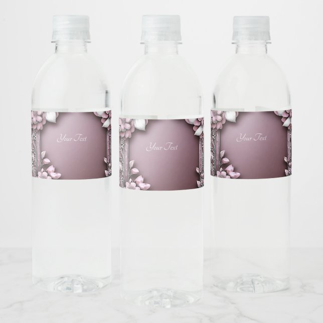 Pink Floral Water Bottle Label (Bottles)