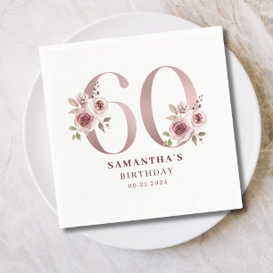 Pink Floral Watercolor 60th Birthday Napkin