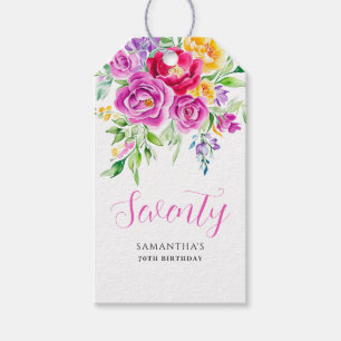  Pink Floral Watercolor 70th Birthday  Gift Tags