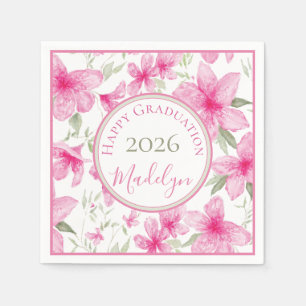 Pink Floral Watercolor Azalea Graduation Napkin