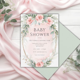Pink Floral Watercolor Baby Girl Shower Invitation