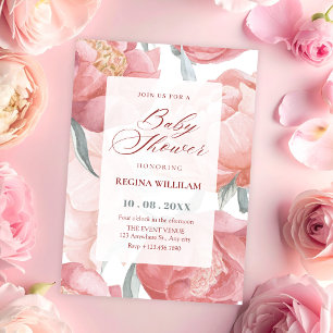 Pink floral watercolor baby shower invitation
