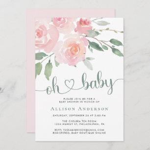 Pink Floral Watercolor Baby Shower Invitation