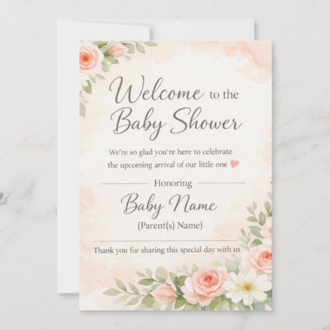 Pink Floral Watercolor Baby Shower Welcome Sign –  Invitation (Front)