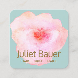 Pink Floral Watercolor Beauty Salon Square Busine Square Business Card