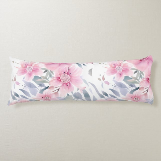 Pink Floral Watercolor  Body Cushion (Front)