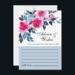 Pink Floral Watercolor Botanical Wedding Advice Card<br><div class="desc">Elegant wedding advice & wishes card featuring bright pink watercolor roses,  blue and grey foliage on a white background.</div>