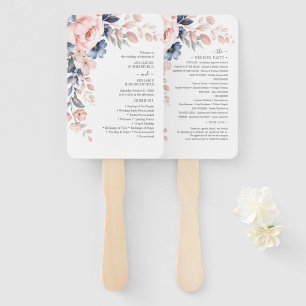 Pink Floral Watercolor Botanical Wedding Program Hand Fan