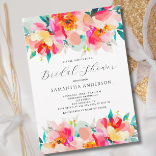 Pink Floral Watercolor Bridal Shower Invitation