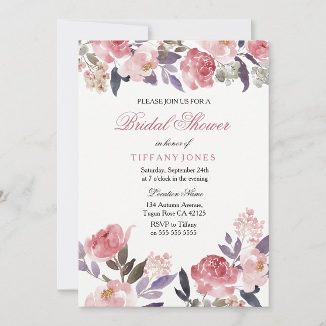 Pink Floral Watercolor Bridal Shower Invite (Front)