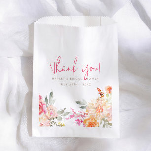 Pink Floral Watercolor Bridal Shower Thank You Favour Bags