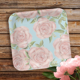 Pink Floral Watercolor Chic Pattern Paper Plate