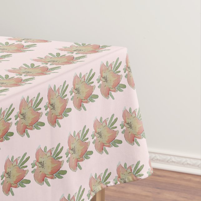 Pink Floral Watercolor Daylily Tablecloth (In Situ)