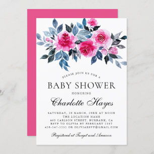 Pink Floral Watercolor Elegant Baby Shower Invitation