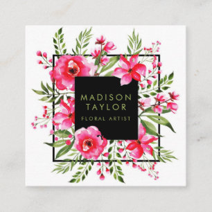 Pink Floral Watercolor Floral Design Square Business Card