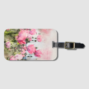 Pink Floral Watercolor Flower Painting Luggage Tag