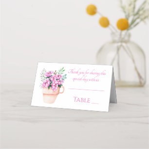 Pink Floral Watercolor Flower Spring Wedding Party Place Card