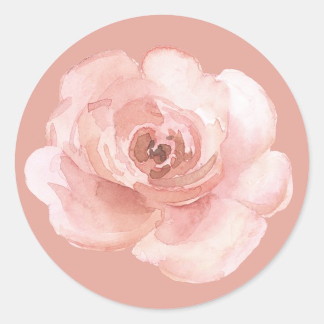 Pink Floral Watercolor Girly Elegant Classic Round Sticker (Front)