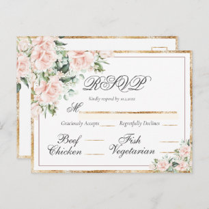 Pink Floral Watercolor Gold Elegant RSVP  Postcard