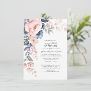 Pink Floral Watercolor Greenery Bridal Shower Invitation