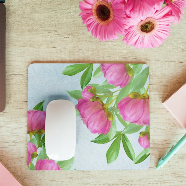 Pink Floral Watercolor Greenery Mouse Pad Elegant  (Creator Uploaded)