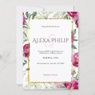 Pink Floral watercolor Illustration Wedding Invitation
