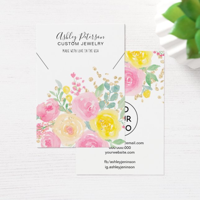 Pink Floral watercolor jewelry necklace display (Desk)