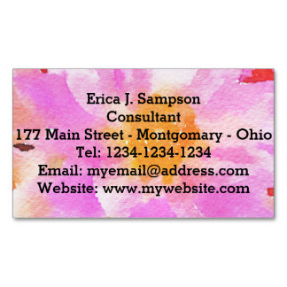 Pink Floral Watercolor Magnetic Business Card