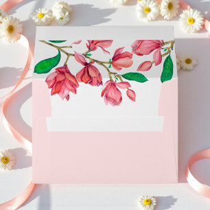 Pink Floral Watercolor Magnolia Wedding Envelope