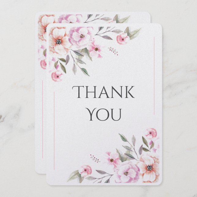 Pink Floral Watercolor Modern Thank You Card (Front/Back)