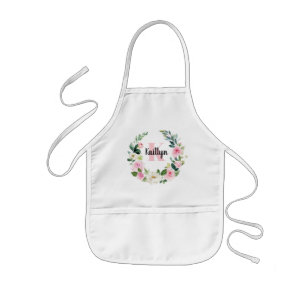 Pink Floral Watercolor Monogram & Name Kids Apron