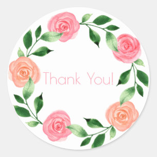 Pink Floral Watercolor Monogram Simple Classic Round Sticker