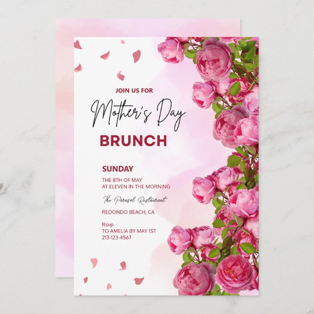 Pink Floral Watercolor Mothers' Day Brunch Invitation (Front/Back)