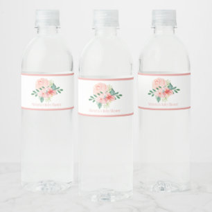 Pink Floral Watercolor Name Baby Girl Shower Water Bottle Label