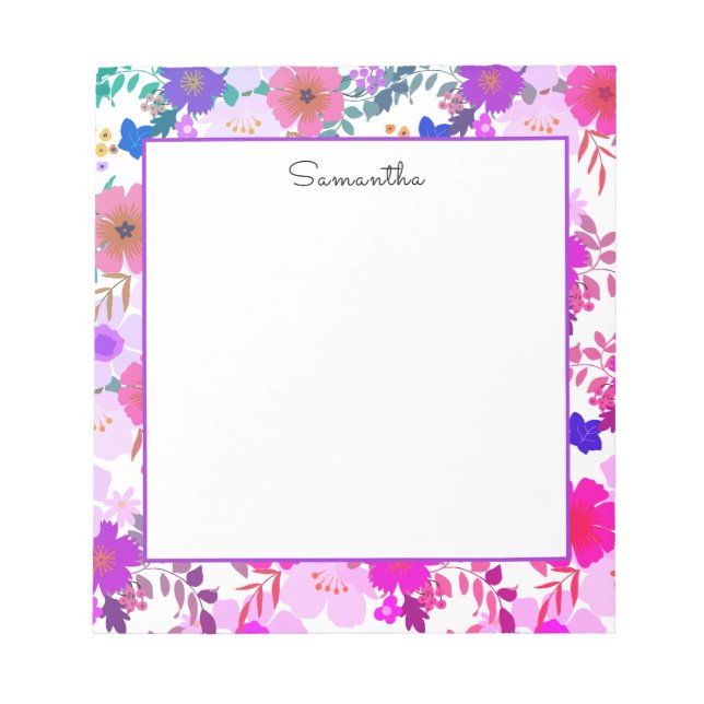 Pink Floral Watercolor Name  Notepad (Front)