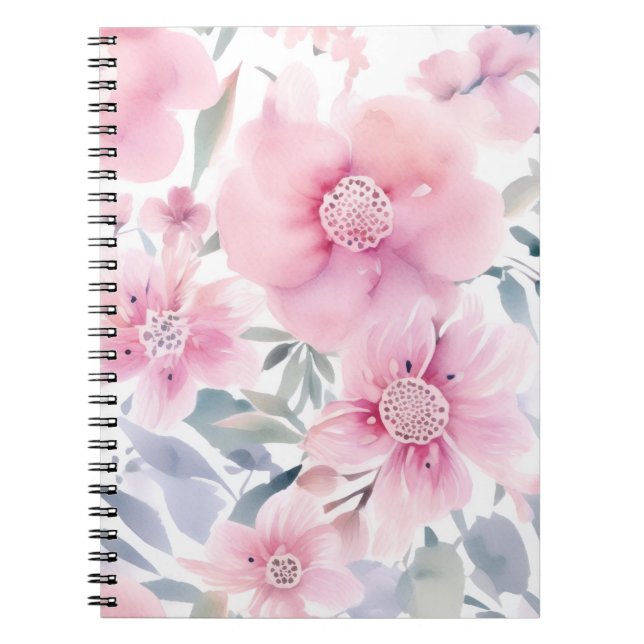 Pink Floral Watercolor  Notebook (Front)