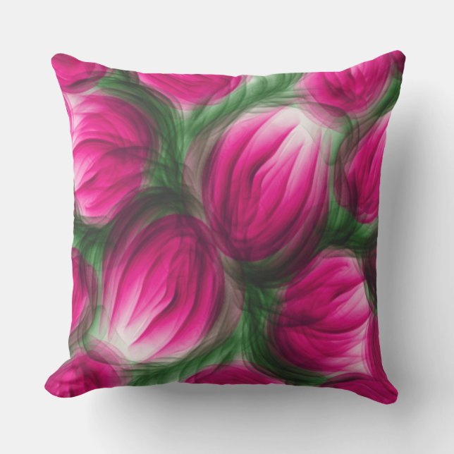 Pink Floral Watercolor Painted Tulip Art Cushion (Front)