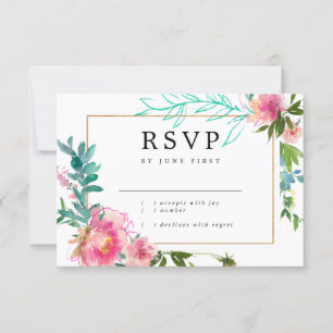 Pink Floral Watercolor Peony RSVP Card