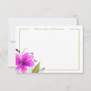 Pink Floral Watercolor Personalised Stationery Card