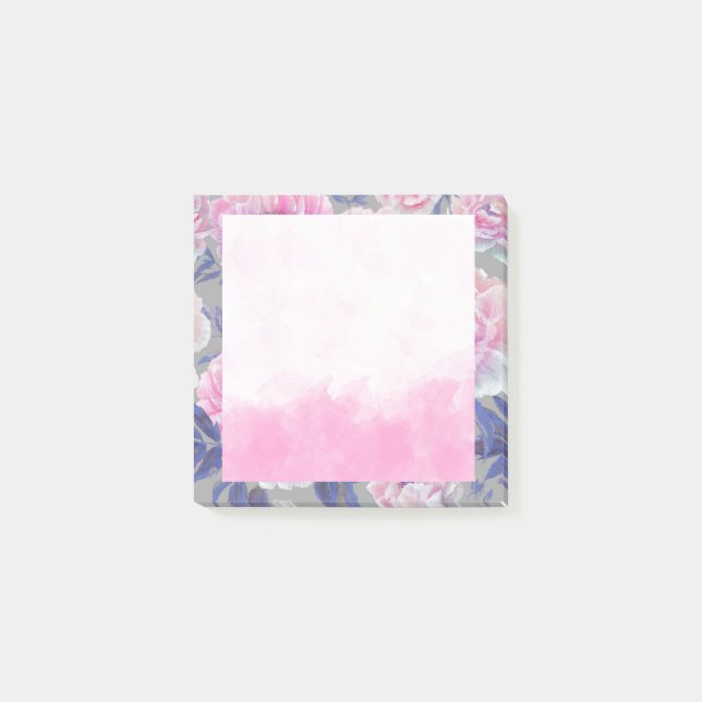Pink Floral Watercolor Post it Notes (Front)