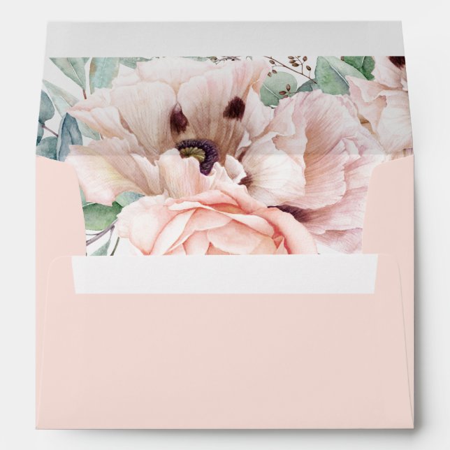 Pink Floral Watercolor Printed Address Envelope (Back (Bottom))