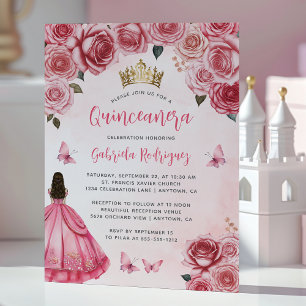 Pink Floral Watercolor Quinceañera Invitation