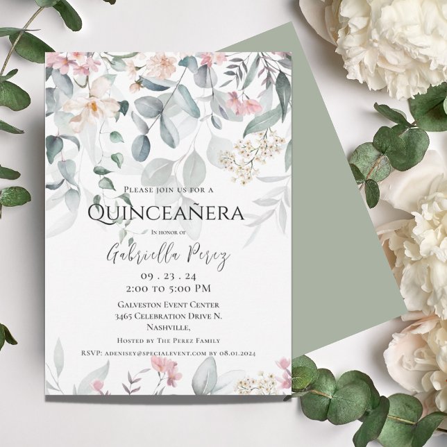 Pink Floral Watercolor Quinceañera Invitation (Creator Uploaded)