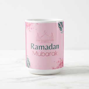 Pink Floral Watercolor Ramadan Mubarak Sticker Coffee Mug