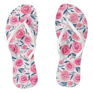 Pink Floral Watercolor Roses Pattern Jandals