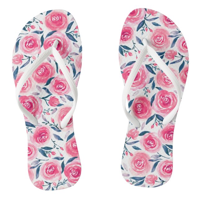 Pink Floral Watercolor Roses Pattern Jandals (Footbed)