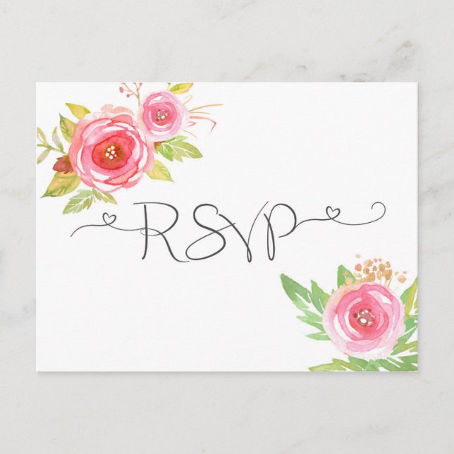 Pink Floral Watercolor RSVP reply card 3605 (Front)