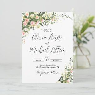 Pink Floral Watercolor Script Invitation